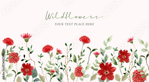 red green beautiful watercolor floral border