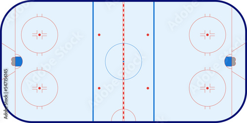 Empty scheme of NHL Ice Hockey Rink with observance of standard proportions, with markings, vector isolated.
