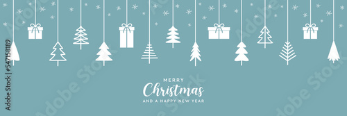 hanging christmas tree and gift decoration greeting card