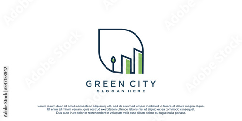 Green city logo with modern concept for business premium vector