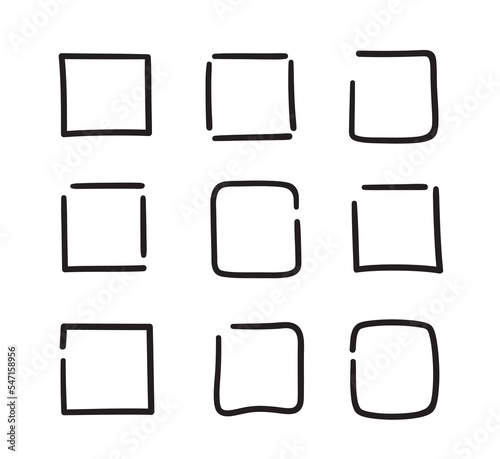 Quick square. Hand drawn sketches. Abstract squares. Black and white illustration