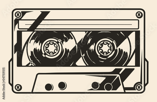 Audio cassette vintage monochrome emblem