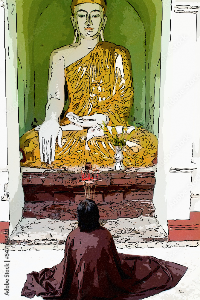 woman offering incense a temple in Rangoon Burma