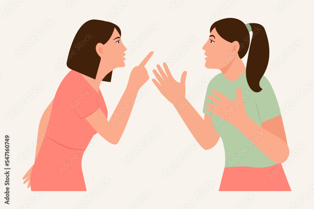 Angry women quarrel. Aggression, conflict concept. Flat vector cartoon illustration. Angry women quarrel. Aggression, conflict concept. Flat vector cartoon illustration.