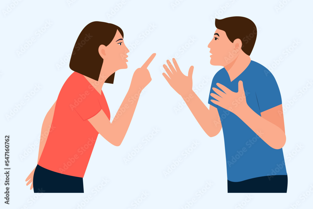 Angry people quarrel. Irritated wife and husband conflict, scene of argue, relationship problems. Aggression, conflict concept. Flat vector cartoon illustration. Angry people quarrel. Irritated wife and husband conflict, scene of argue, relationship problems. Aggression, conflict concept. Flat vector cartoon illustration.