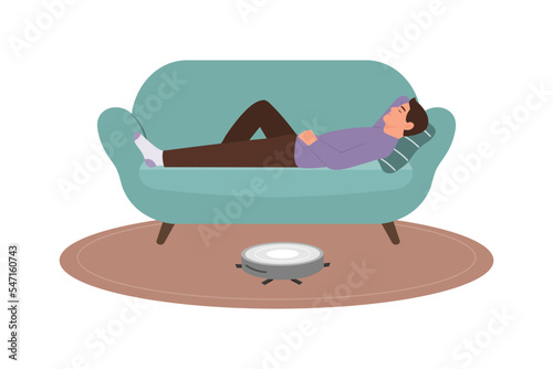 Man sleeping on sofa.Weekend Recreation Concept.Vector illustration