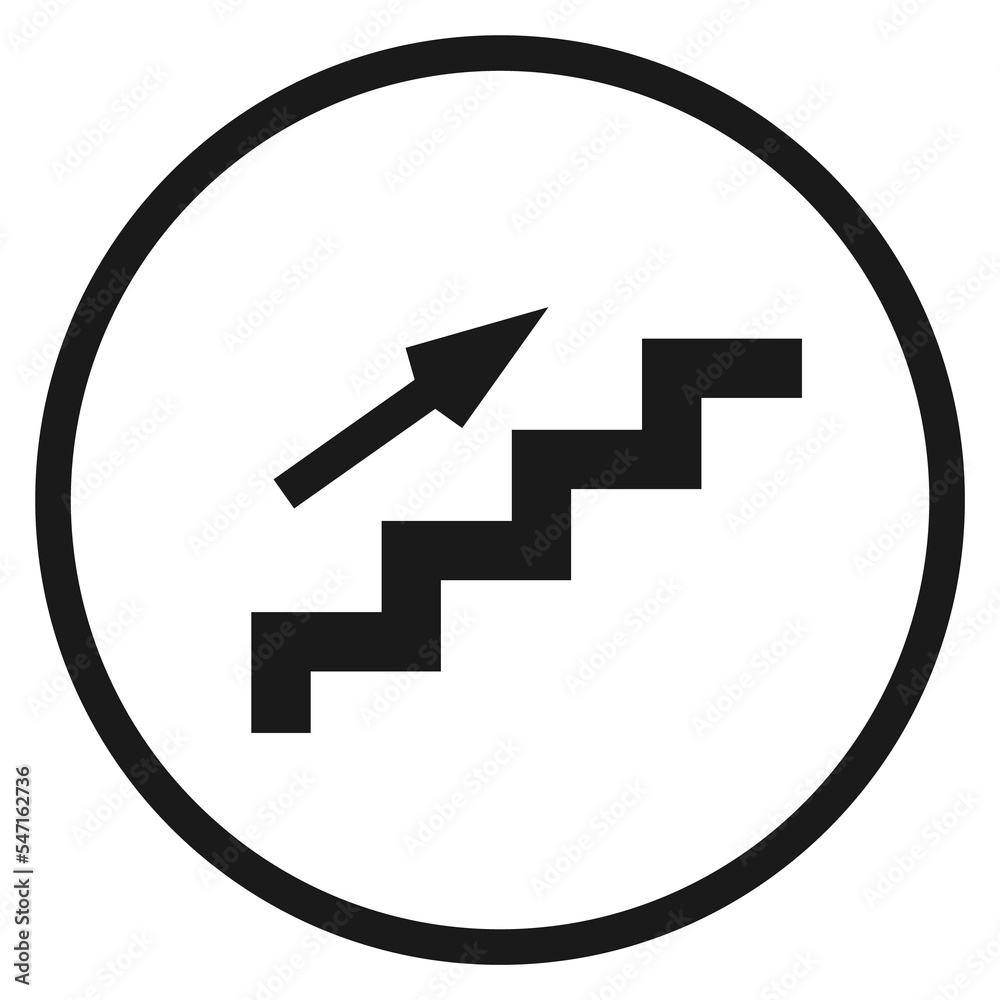 Upstairs round sign. Upward stairs black symbol Upstairs round sign. Upward stairs black symbol