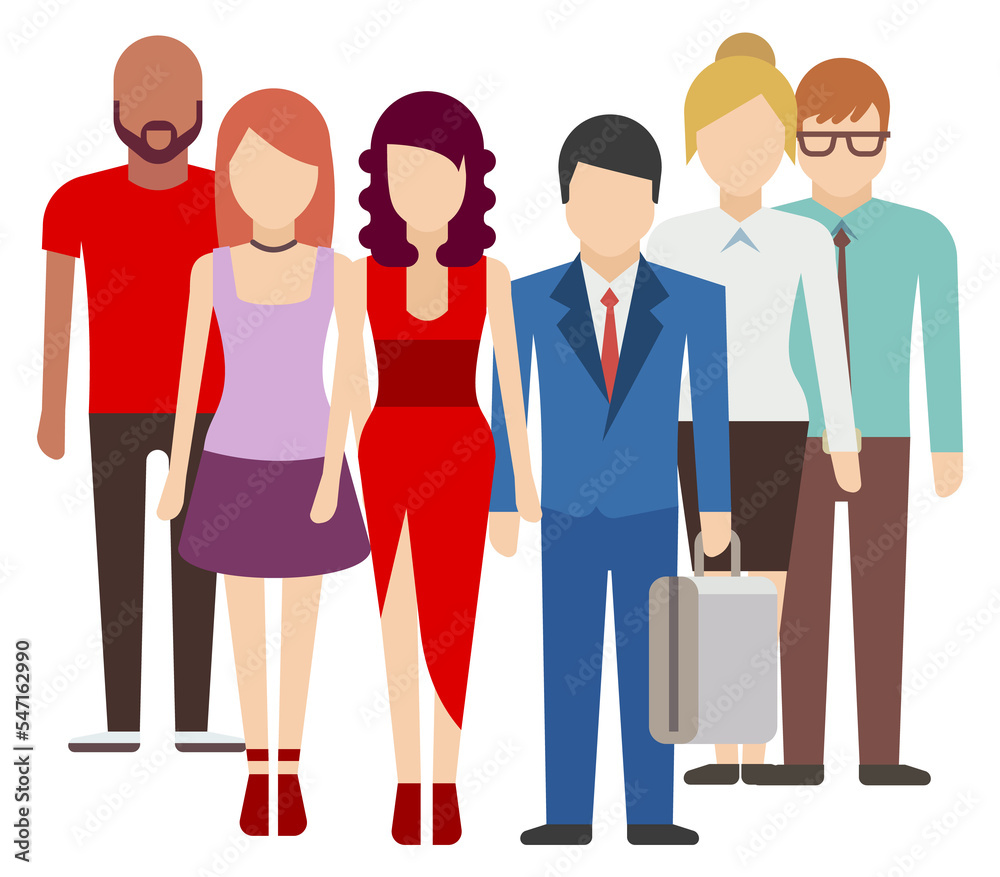 Human crowd. Different people standing. Various characters Human crowd. Different people standing. Various characters