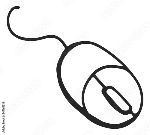 Computer mouse icon. Control device black doodle