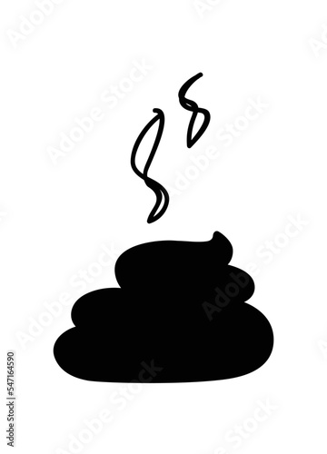 Silhouette of a pile of shit. Dog feces with an unpleasant odor. Symbol of disgust. Black and white graphics. Turd in cartoon style contour graphics.