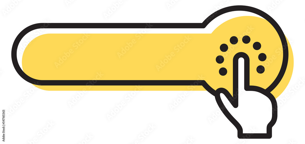 Finger pressing yellow button. Click here symbol