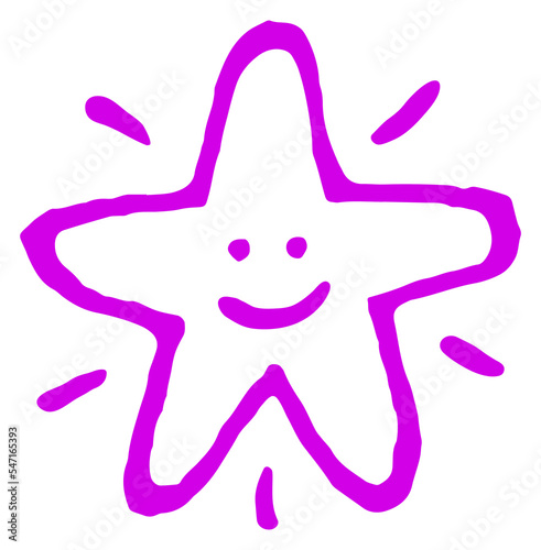 Smiling star. Hand drawn funny happy character