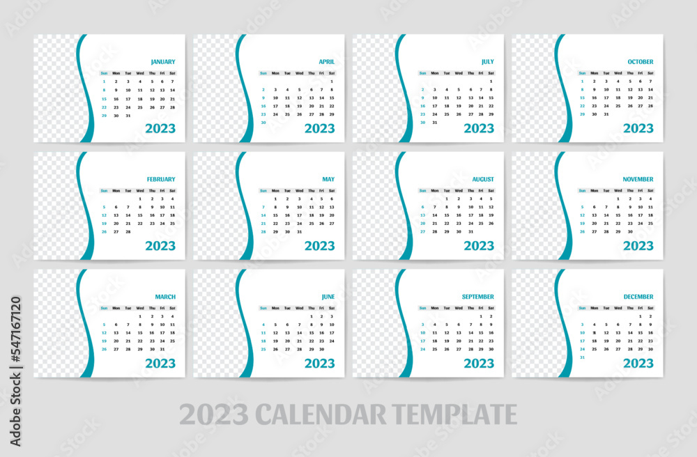 2023 calendar template simple and clean design - obrazy, fototapety, plakaty 