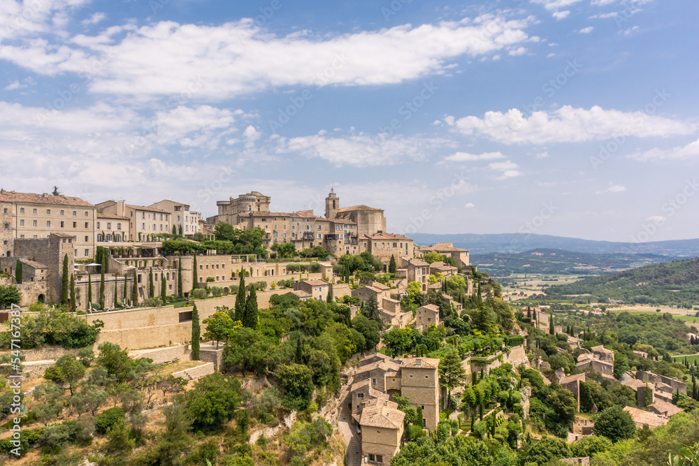 Scenic view of the village of Gordes in Provence, south of France against dramatic sky