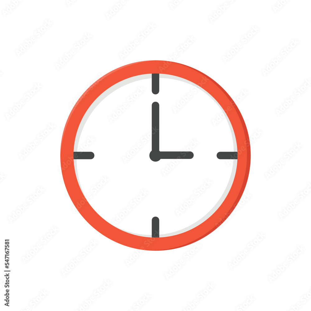 Clock or time vector. red clock illustration in flat style Clock or time vector. red clock illustration in flat style
