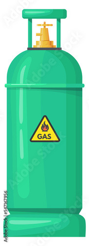 Green tank with flamable gas. Cartoon fuel container photo