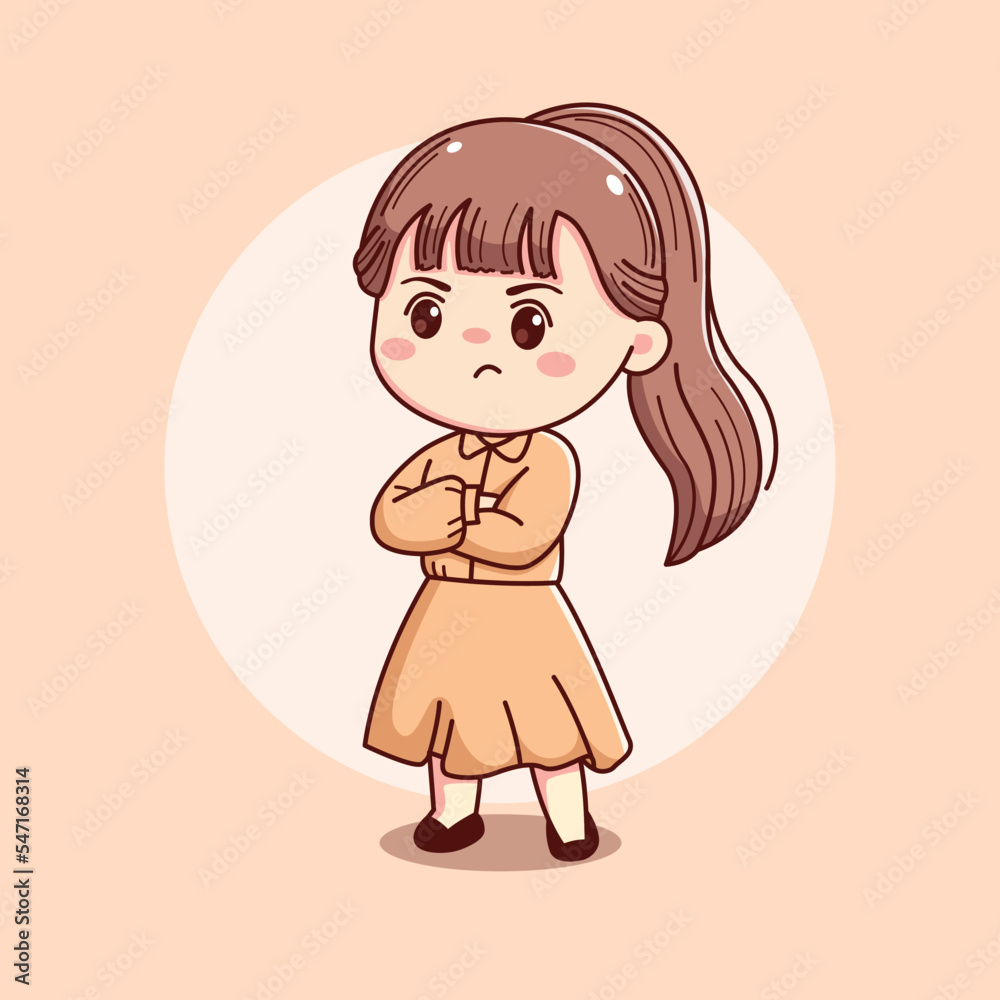 Cute beautiful girl with formal dress feeling angry mascot character cartoon illustration Cute beautiful girl with formal dress feeling angry mascot character cartoon illustration