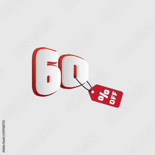 60% off price tag, 3D text effect for sale label, sticker or banner, white and red, price tag vector
