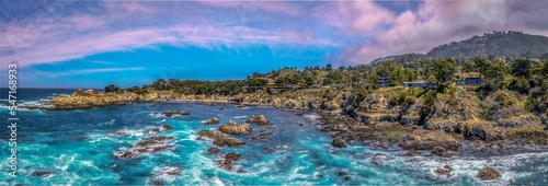 Leinwand Poster Beautiful panoramic shot of Monterey Bay, Carmel Highlands, California