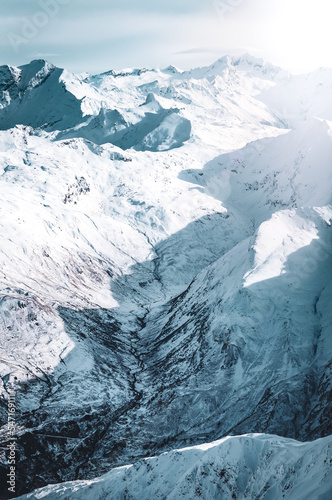 Wild and untouched snowy mountain landscape in breathtaking winter atmosphere photographed in Mölltal Glacier ski resort. Mölltaler glacier, Flattach, Kärnten, Austria, Europe.