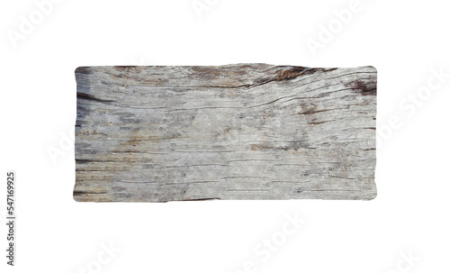 Empty rotten gray wooden sign isolated with clipping paths on white background