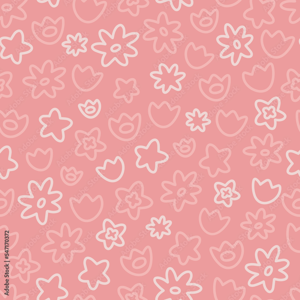 Floral vector repeat pattern with cute and simple light pink elements on pink background Floral vector repeat pattern with cute and simple light pink elements on pink background