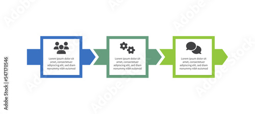 3-part process infographic for business and marketing, with icons