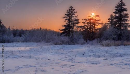 雪景色 夕日