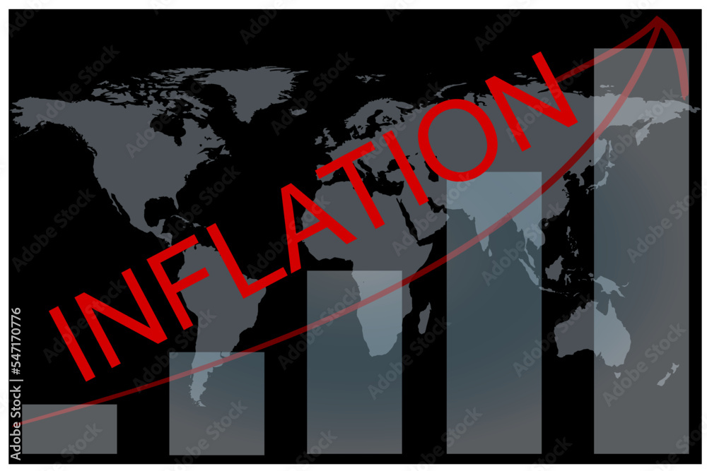Vector illustration and chart showing rising inflation around the world