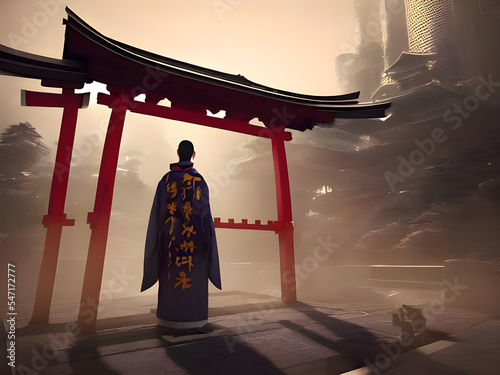 Leinwand Poster Shaolin Mönch, Kung Fu Meister in japanischen Tempel