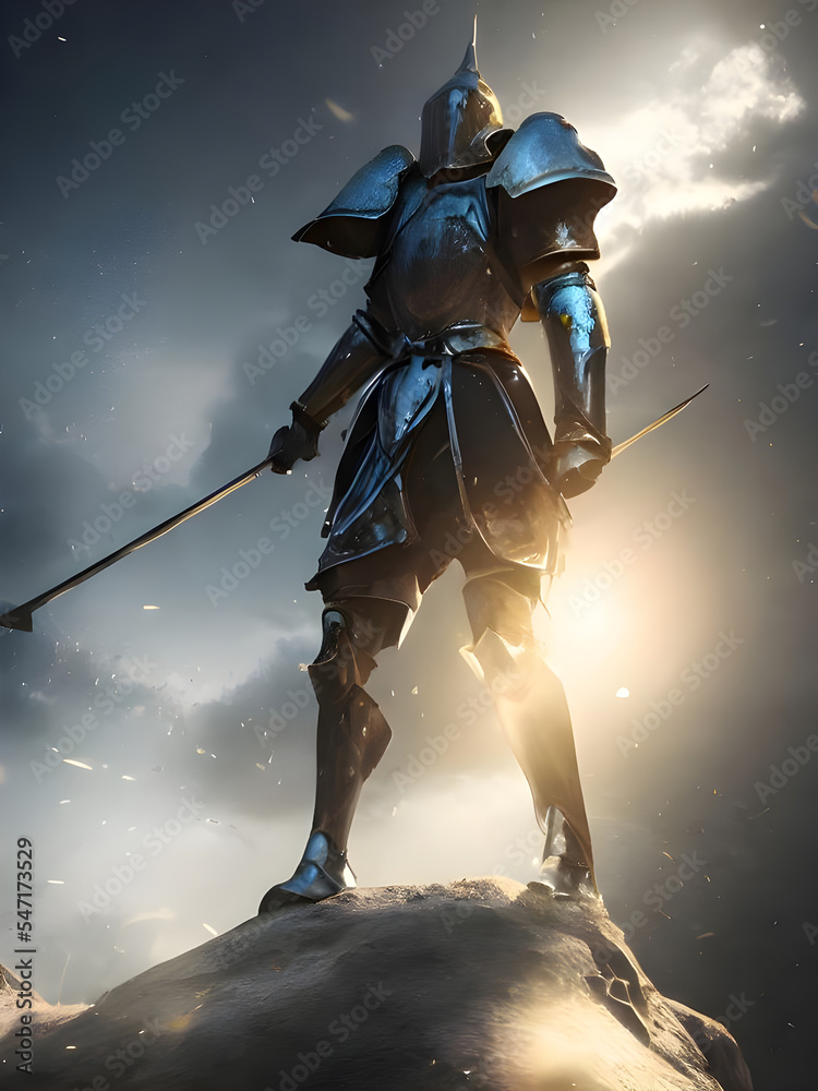 Naklejka premium Mächtiger Ritter, Tempelritter, Antiker Krieger, Illustration