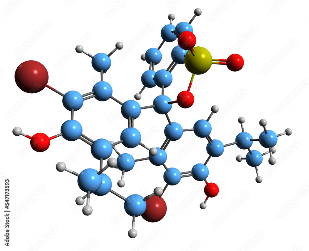3D image of Bromothymol blue skeletal formula - molecular chemical structure of bromothymol sulfone phthalein isolated on white background
3D image of Bromothymol blue skeletal formula - molecular chemical structure of bromothymol sulfone phthalein isolated on white background