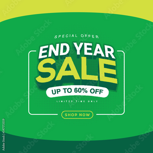 Year end sale discount banner template promotion design for business. End of year sale on colorful background