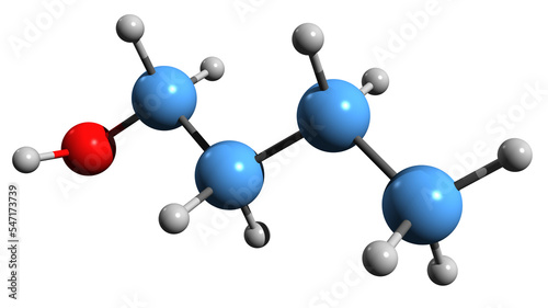  3D image of Butanol skeletal formula - molecular chemical structure of butyl alcohol isolated on white background
 photo
