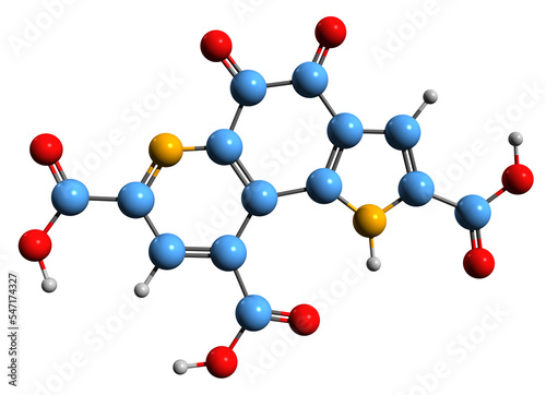 3D image of Pyrroloquinoline quinone skeletal formula - molecular chemical structure of methoxatin isolated on white background
