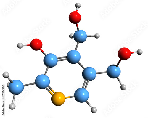 3D image of Pyridoxine skeletal formula - molecular chemical structure of vitamin B6 isolated on white background