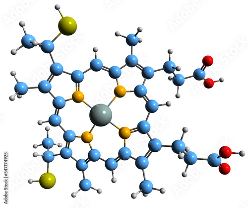  3D image of Heme C skeletal formula - molecular chemical structure of porphyrin isolated on white background
 photo