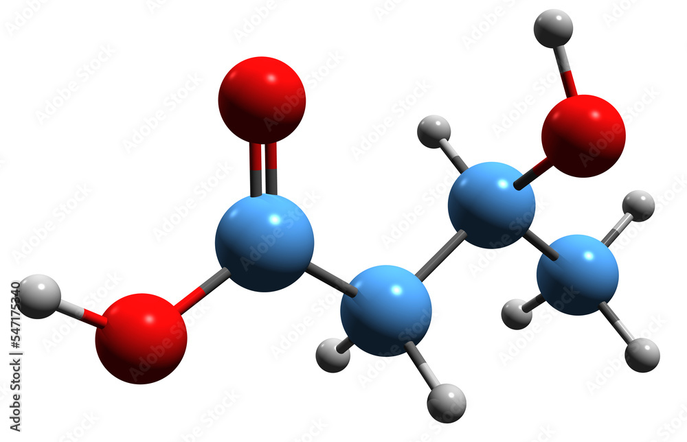 3D image of Hydroxybutyric acid skeletal formula - molecular chemical ...