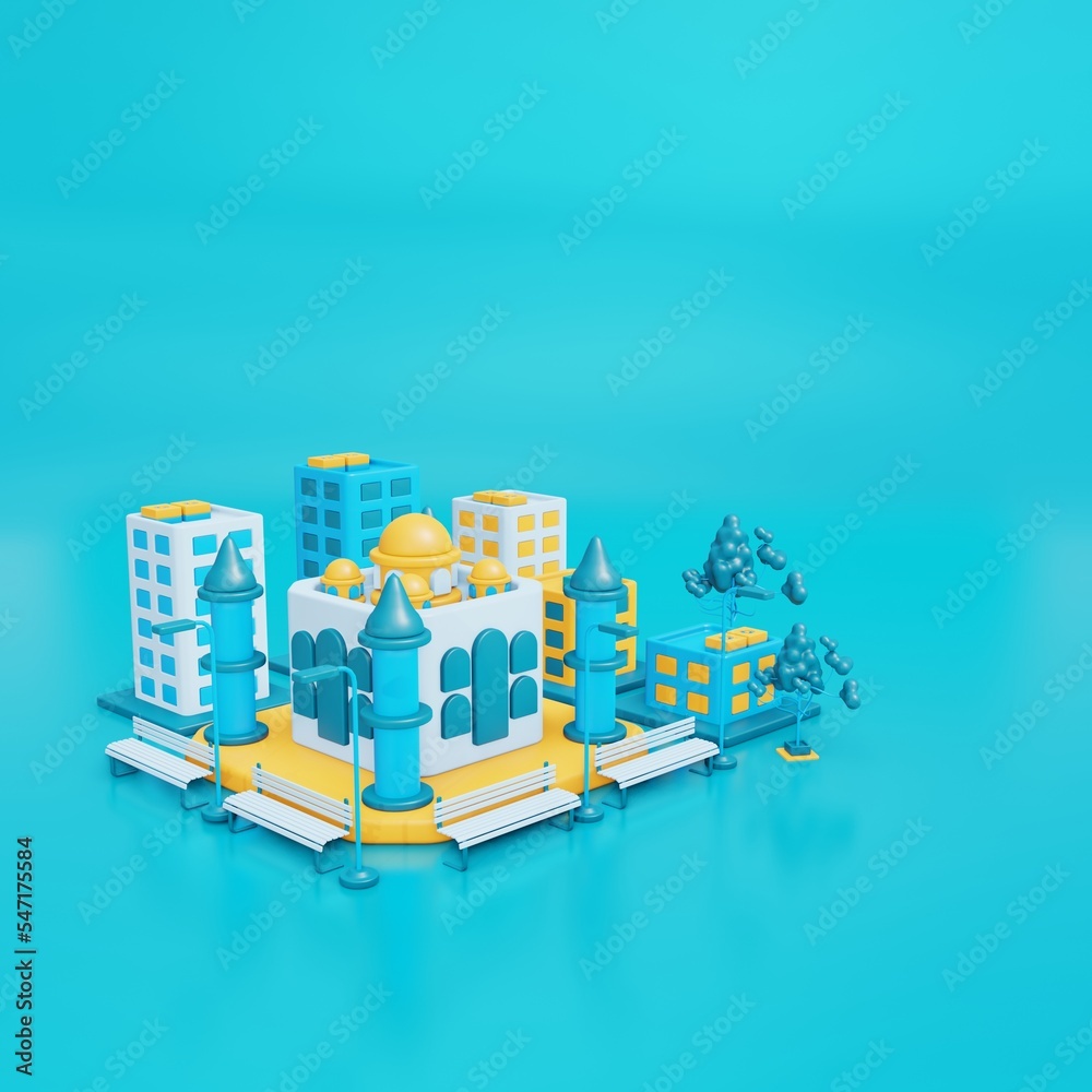 3d illustration India and Taj Mahal as landmark with building and green space area in blue 3d illustration India and Taj Mahal as landmark with building and green space area in blue