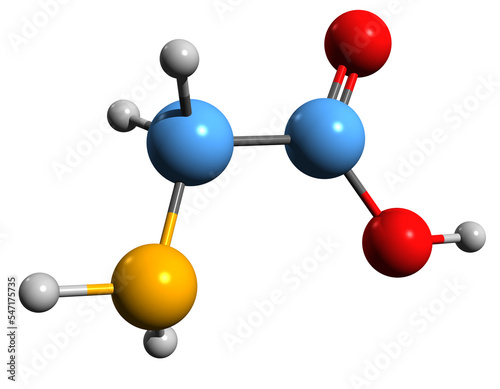 3D image of Aminoethanoic acid skeletal formula - molecular chemical structure of amino acid isolated on white background
 photo