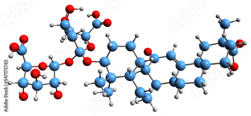 3D image of Glycyrrhizin skeletal formula - molecular chemical structure of glycyrrhizic acid isolated on white background photo