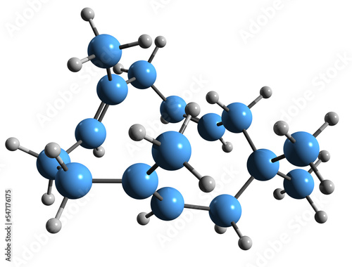  3D image of Humulene skeletal formula - molecular chemical structure of monocyclic sesquiterpene a-caryophyllene isolated on white background
 photo