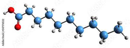 3D image of Capric acid skeletal formula - molecular chemical structure of Decanoic acid isolated on white background
 photo
