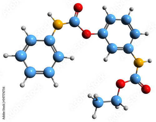  3D image of Desmedipham skeletal formula - molecular chemical structure of post-emergence herbicide isolated on white background 