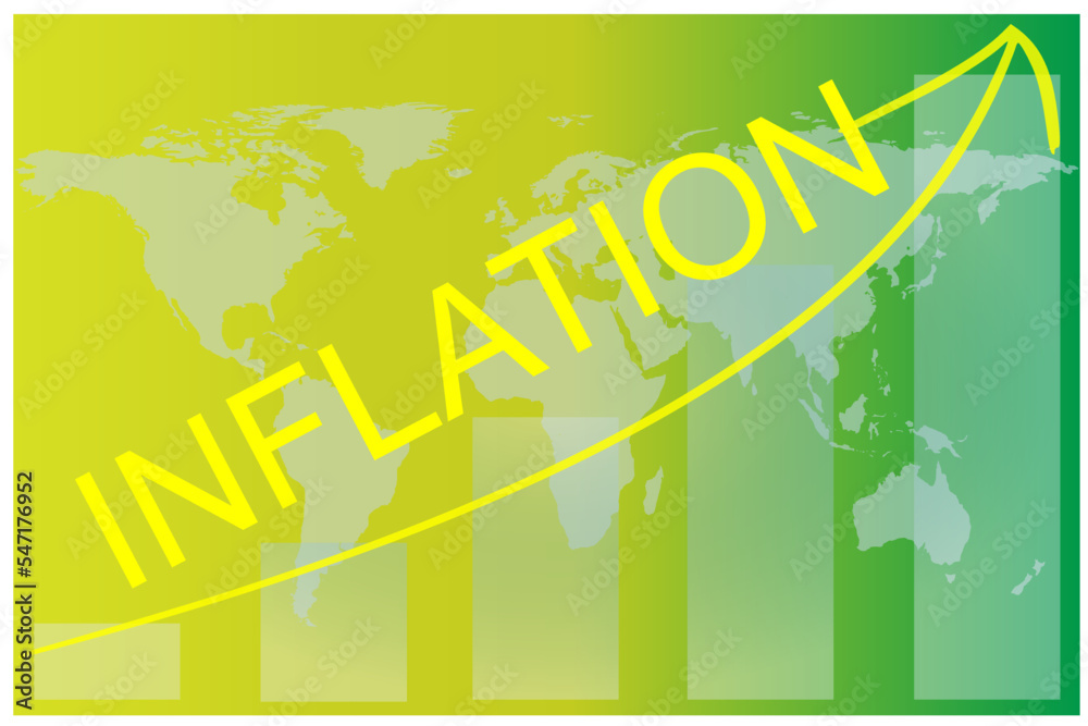 Vector illustration and chart showing rising inflation around the world