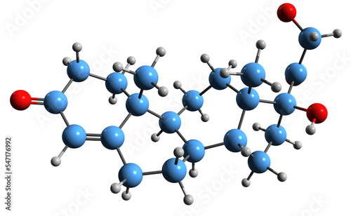 3D image of dihydrodeoxycortisol skeletal formula - molecular chemical structure of mineralocorticoid  metabolite isolated on white background
 photo