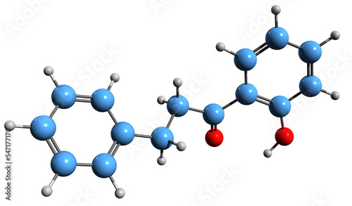  3D image of 2-Hydroxychalcone skeletal formula - molecular chemical structure of flavonoid phenylpropanoid isolated on white background