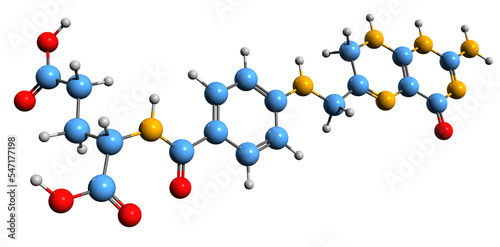 Fototapeta Naklejka Na Ścianę i Meble -   3D image of Dihydrofolic acid skeletal formula - molecular chemical structure of vitamin B9 derivative isolated on white background