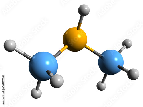  3D image of Dimethylamine skeletal formula - molecular chemical structure of  secondary amine N-Methylmethanamine isolated on white background
 photo