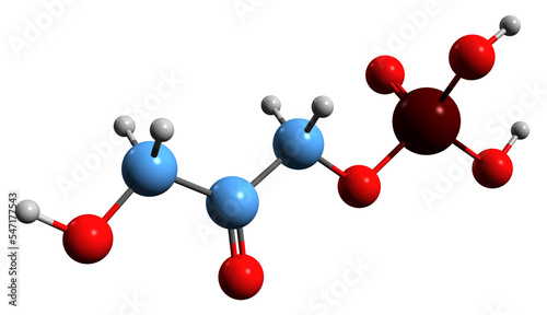 3D image of Dihydroxyacetone phosphate skeletal formula - molecular chemical structure of glycerone phosphate isolated on white background photo